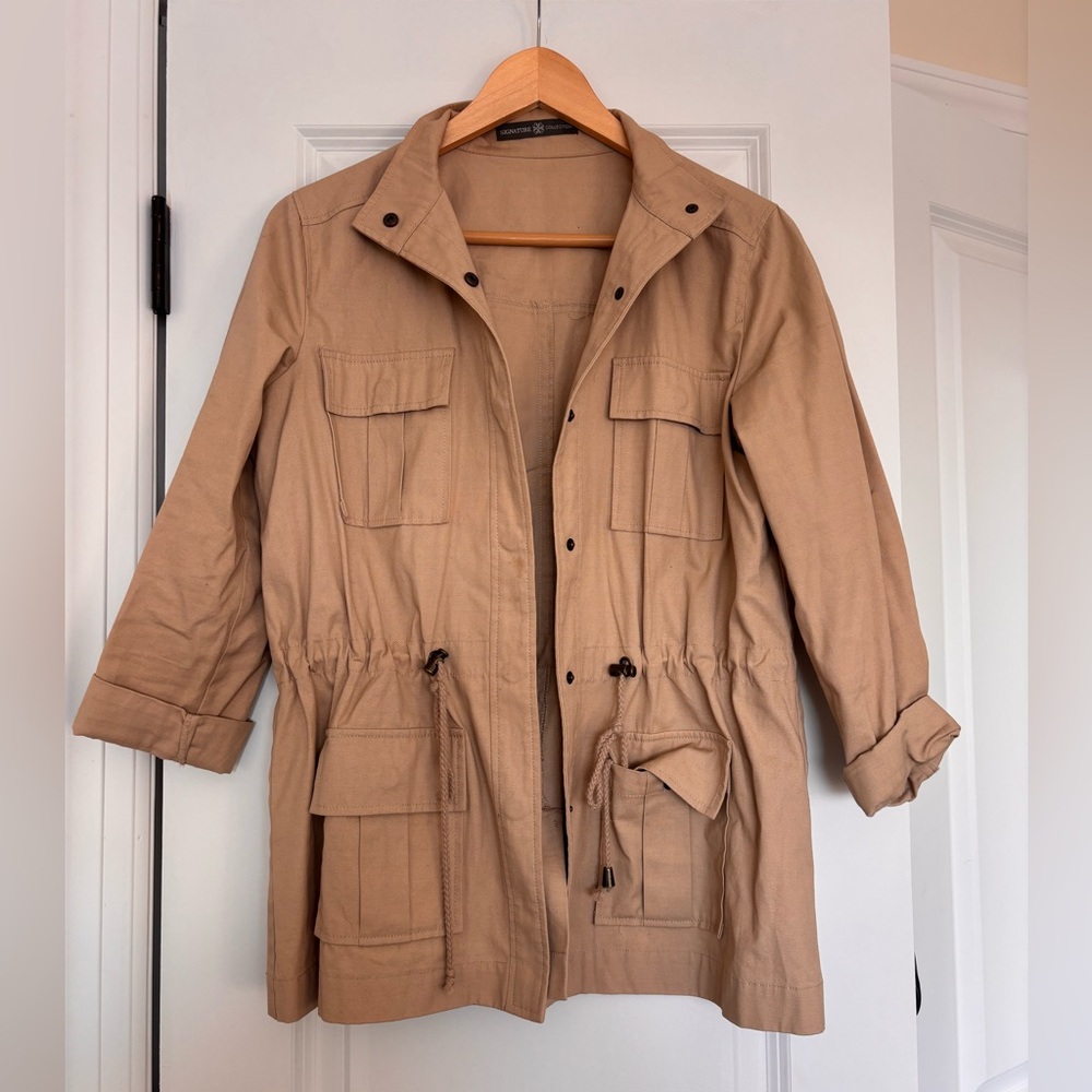 Signature Collection Tan Women's Utility Jacket Size Small Cinched Waist